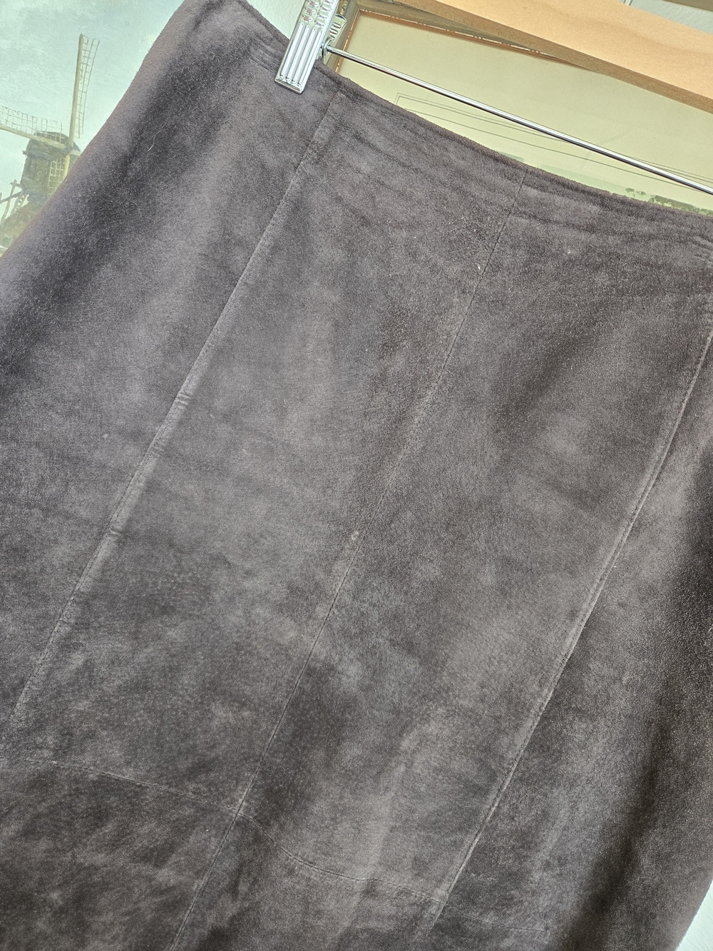 Chico's Chocolate Brown Suede Midi Skirt | Size Large - Picture 2 of 6